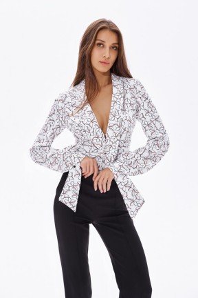 Фото Блузка с цветочным принтом и удлиненным манжетами (1)